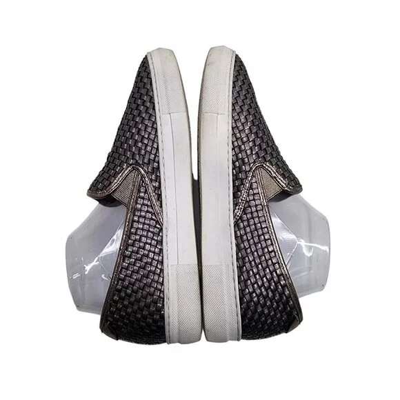 J/Slides S6 Flynn Slip Ons Silver Leather Woven Loafers Women's Size 10 - Picture 6 of 12